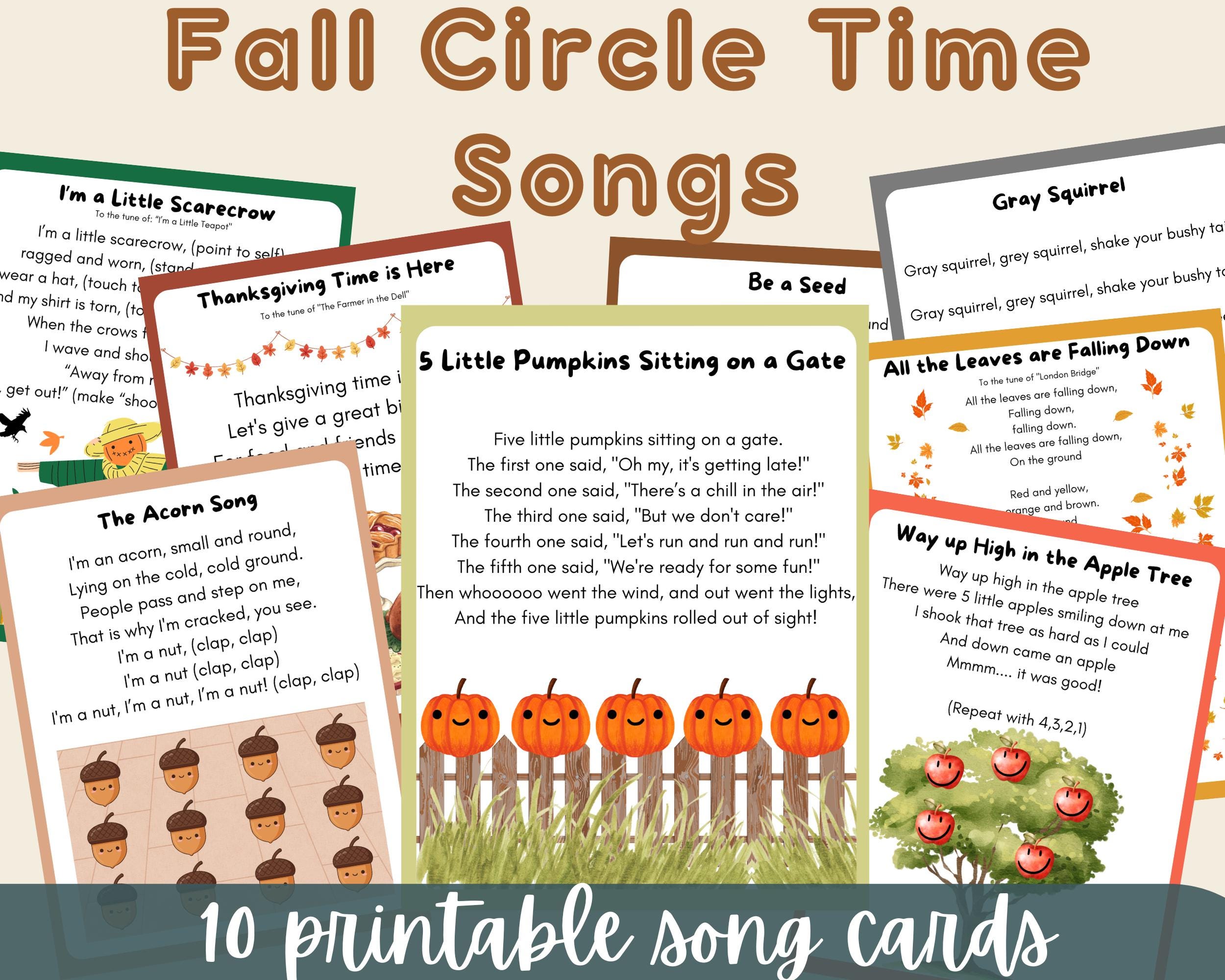 Fall Songs Printable Cards: Preschool & Kindergarten Circle Time (PDF ...