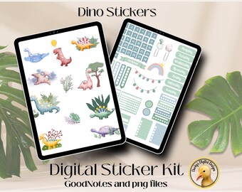 Dinosaur Digital Planner Stickers, GoodNotes, Cute Dino (Pre-cropped PNG)
