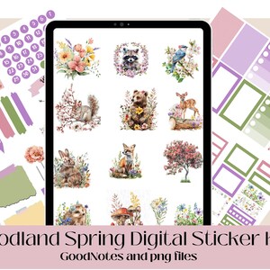 Spring Woodland Digital Stickers for Goodnotes, Pre-cropped Digital Planner Stickers, Goodnotes Stickers, Monthly Stickers, March, April
