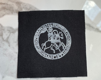 Hand-Printed Knight Patch | Medieval Linocut Design