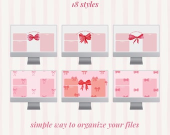 Coquette Desktop Wallpaper Organizer: Pink Bow Theme (Digital Download)