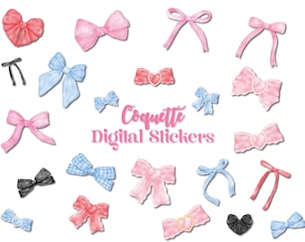 Coquette Bow Stickers: Pink Ribbon Digital Set (Goodnotes, IPad)