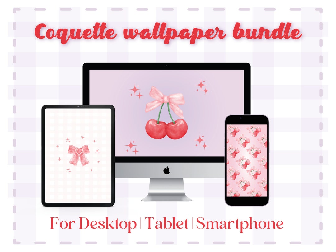 Coquette Cherry Wallpaper Bundle for Desktop, Tablet, Phone (digital ...