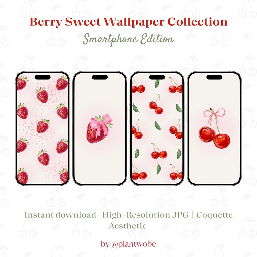 Coquette iPhone Wallpaper Set: Strawberry & Cherry (digital Download ...