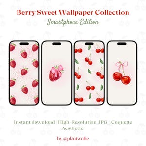 Coquette iPhone Wallpaper Set: Erdbeere & Kirsche (Digitaler Download)
