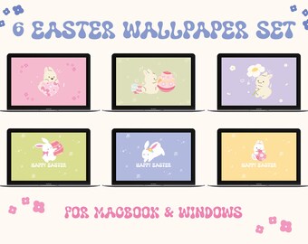 Easter Bunny Wallpaper Set | Spring Desktop Backgrounds (Digital Download)
