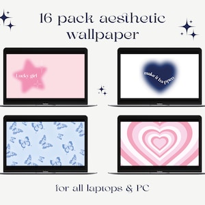 Desktop Wallpaper | Pink, Blue, Hearts & Stars (PNG Digital Download