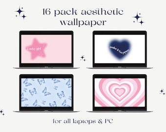 Desktop Wallpaper | Pink, Blue, Hearts & Stars (PNG Digital Download