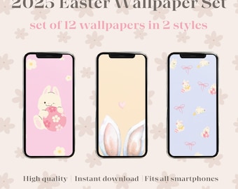 Easter Bunny Phone Wallpaper Set | Pastel Spring (Digital Download)