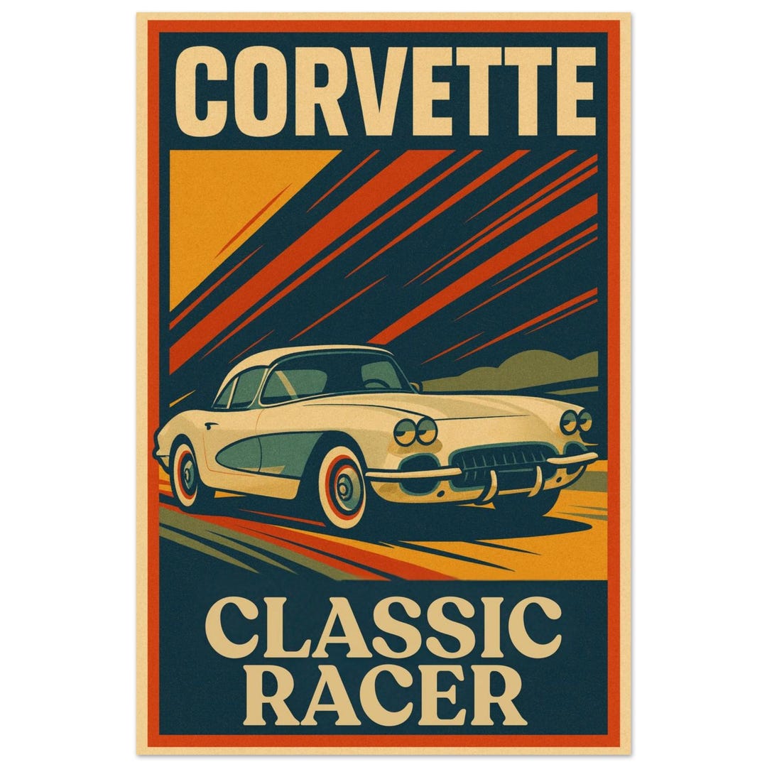 Corvette Classic Racer Poster Vintage Car Art Retro Sports Car Print ...