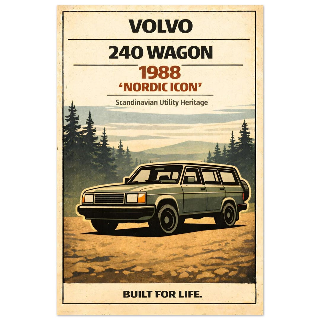 Volvo 240 Lettering 1988 Volvo 240 Wagon Poster – Classic Scandinavian Utility Vintage ...