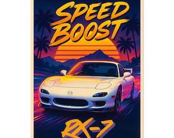 Mazda RX7 FD Poster Retro JDM Car Art Speed Boost 90s Style Print Japanese Sports Car Wall Decor Fast Turbo Icon Drift Legend RX7 FD3S