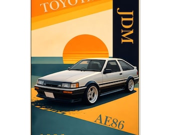 Toyota AE86 1986 Classic JDM Drift Icon Japanese Sports Car Poster Vintage Trueno Levin Retro Automotive Wall Art Print