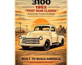 Póster de Chevrolet 3100 de 1953: arte mural de camioneta Chevy vintage, decoración de camioneta de granja clásica, impresión rústica para garaje.