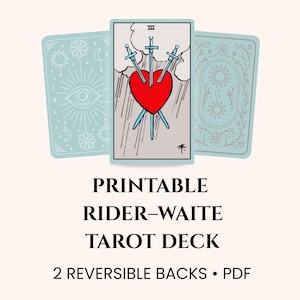 Baralho de Tarô Rider-Waite para impressão em PDF – Cartas de Tarô Digitais com 2 Versos Reversíveis – Download Instantâneo em Inglês