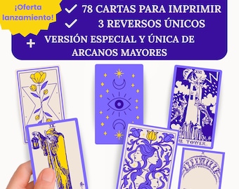 Tarot Rider Waite Digital 78 Cartas + 22 Arcanos Especiales | Mazo Imprimible + Reversos | cartas individuales + Archivos A4 PNG | COMPLETO