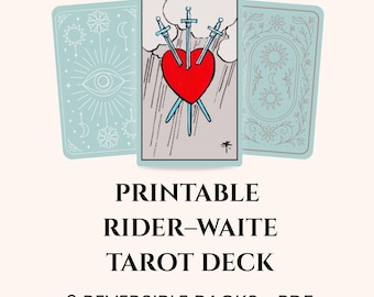 Rider-Waite Tarot Deck Printable PDF – Digital Tarot Cards with 2 Reversible Backs – Instant Download in English -