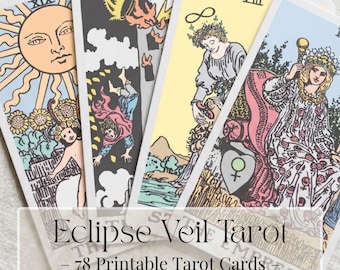 Dark Tarot Deck 78 Cards PNG | Eclipse Veil | Rider Waite Style | Printable Tarot | Instructions PDF Included | Instant Download