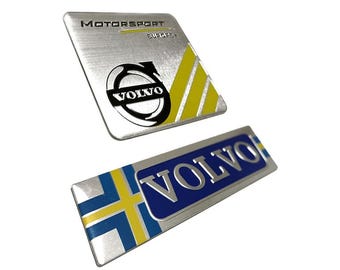 Volvo Aluminum Trunk and Fender Emblem – Volvo Motorsport or Volvo Sweden 60x55mm and 98x26mm