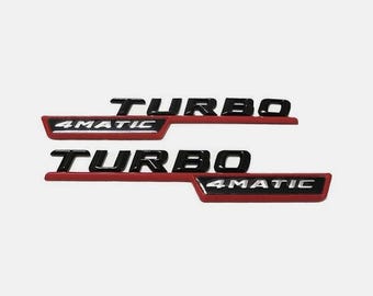 2 emblemas "Turbo 4MATIC" para AMG - Negro + Rojo - 150 x 30 mm