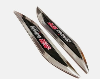 2 Chrome Mugen Side Metal Logos 21x160mm