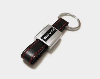 Portachiavi AMG in vera pelle e metallo per AMG - Argento e nero - 93 x 28 x 12 mm