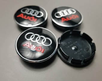 4 Wheel Hubcaps 56 or 60mm Black with Red Logo