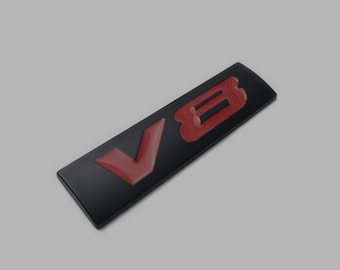 Emblema V8 universal: placa de metal para maletero y guardabarros, color negro y rojo, 75 x 20 mm