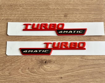 2 emblemas "Turbo 4MATIC" para AMG - Negro + Rojo - 150 x 30 mm