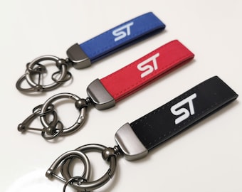 ST Suede and Metal Keyring - Red/Black or Blue - 85 x 20 mm
