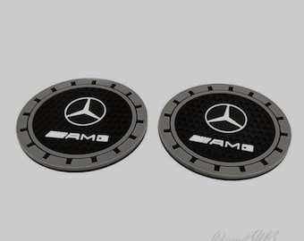 2 posavasos AMG de PVC negro y gris de 72 mm
