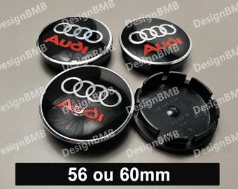 4 tapacubos de 56 o 60 mm, negros con logo rojo.