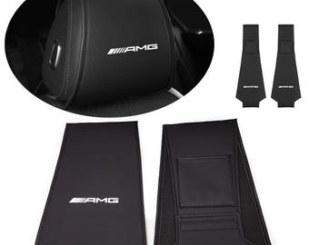 2pcs PU Leather Headrest Covers for AMG – Interior Decoration Accessories