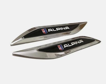 2 Alpina metal side wing emblems - Silver silver - 160 x 20 mm