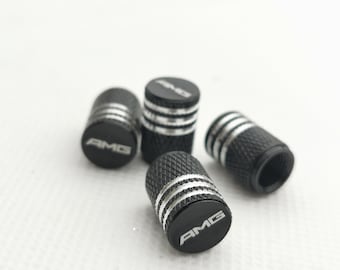 Set of 4 AMG Black Aluminum Valve Caps (19mm x 14mm)