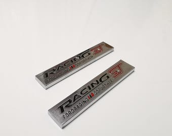 2 Trunk Badge Sticker, Racing ST Wing Black and Red Metal 95X16 MM