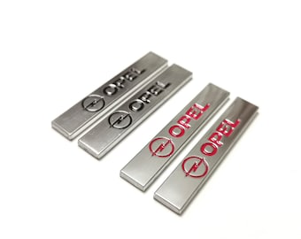 2 Opel Black and Red Metal Trunk Badge Sticker, Wing 95X16 MM
