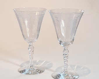 RARE Antique 1920s Fostoria Beverly pattern clear footed wine glasses