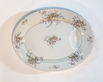 Vintage 1960s Theodore Haviland Apple Blossom pattern platter with juice well.