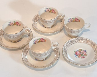 4-Vintage 1940s Homer Laughlin Eggshell Nautilus design Newell pattern D44 N8 cup and saucer