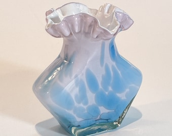Vintage 1970s Retro hand-made blue and pink glass vase