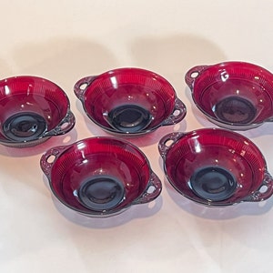 Vintage 1930s Anchor Hocking Royal Coronation pattern ruby red berry bowls