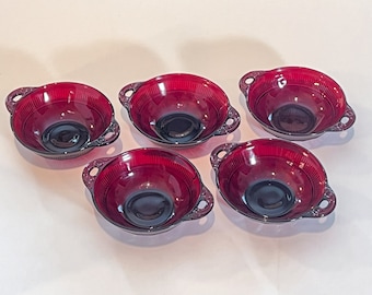 Vintage 1930s Anchor Hocking Royal Coronation pattern ruby red berry bowls