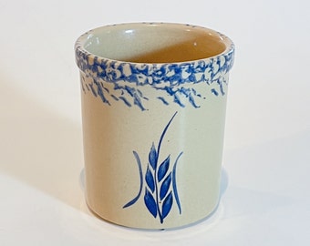 Vintage 1990s Robinson Ransbottom (RRP Roseville Pottery) Wheat Motif pattern spongeware stoneware crock