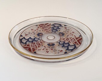 Vintage 1960s Imari by Culver crystal Chinoiserie theme 12” round platter