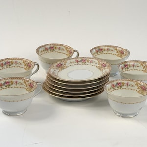 Six Vintage 1940s Noritake cup and saucers Made in Japan
