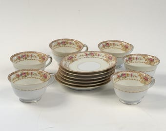 Six Vintage 1940s Noritake cup and saucers Made in Japan