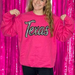 Sequin Cursive Texas Sweatshirt