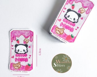 Hand Sketched Strawberry Hello Panda // Matte Die Cut Sticker
