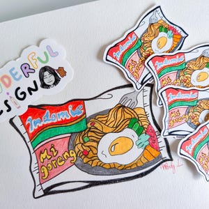 Mi Goreng esquissé à la main // Stickers découpés mats